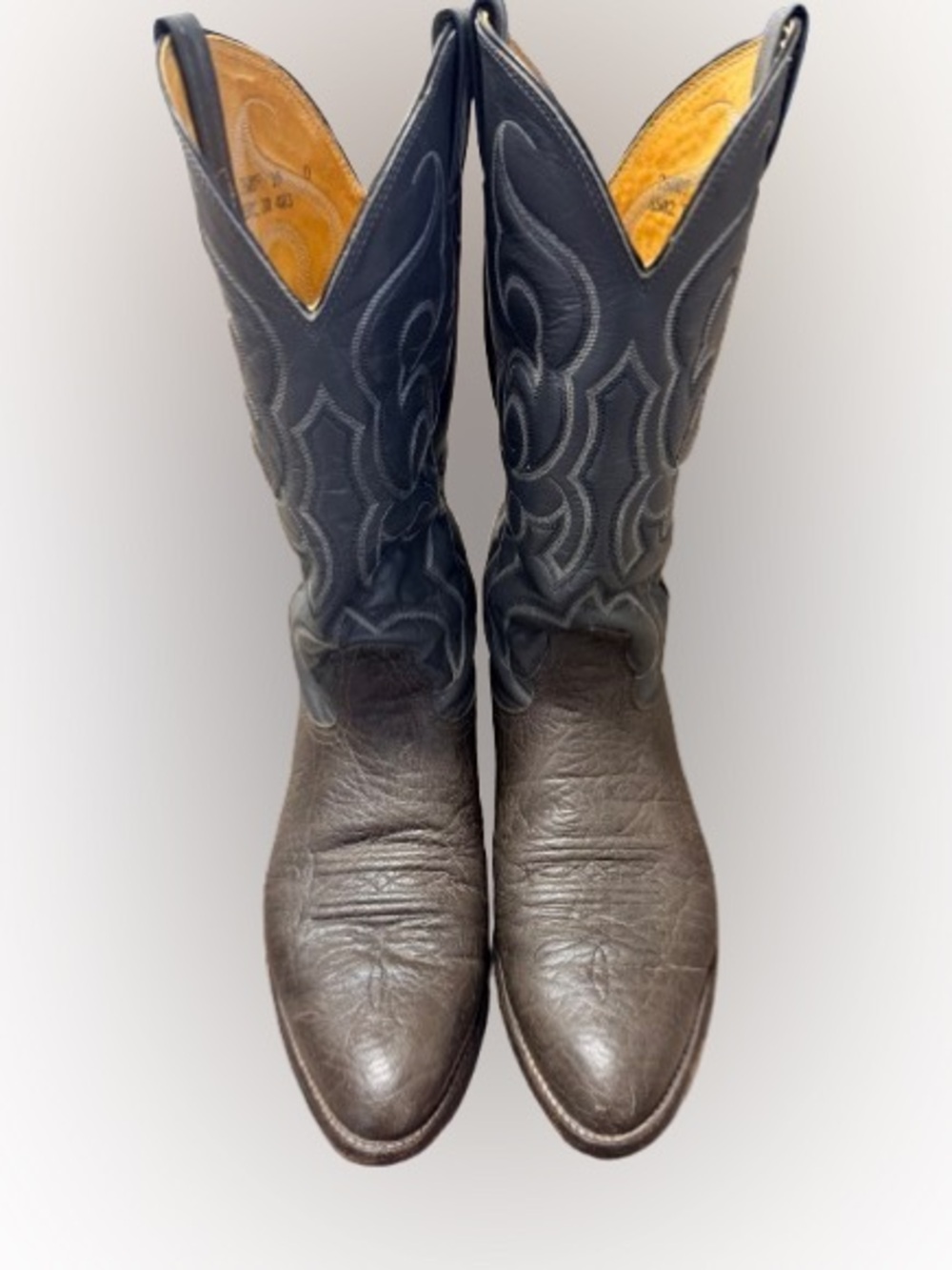Nocona USA 6582 Men’s 10B Gray Black Leather Western Cowboy Boots Snip Toe